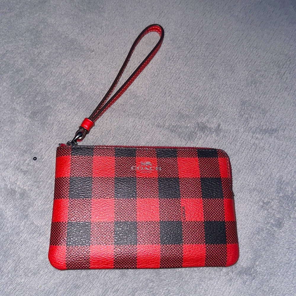 Coach Corner Zip Plaid Purse